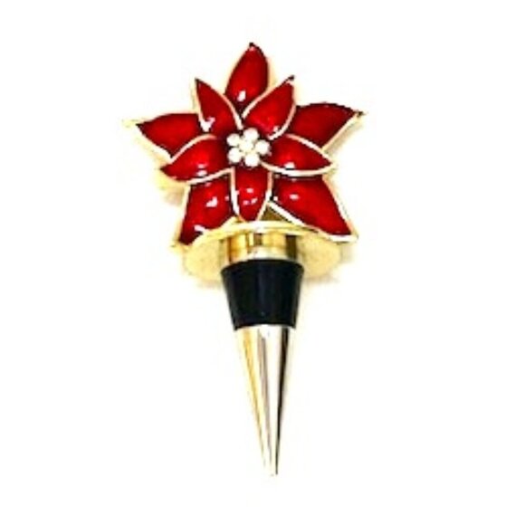 Front Gate Olivia Riegel Bottle Stopper Hand-Set Swarovski Crystals Poinsettia - Picture 3 of 6